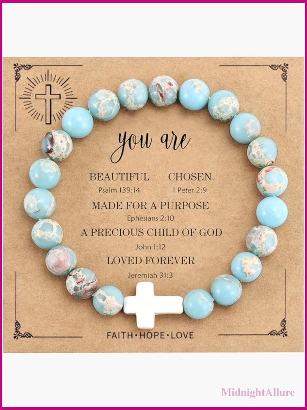 Cross Beaded Stretch Bracelet, Natural Gemstone Inspirational Jewelry